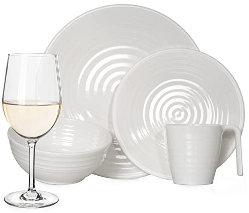 Vaisselle de camping en mélamine pour 1 à 4 personnes I 4-32 pièces I Tasse I Bol I Verres I Assiettes I Batterie de cuisine pique-nique BBQ I Design crème