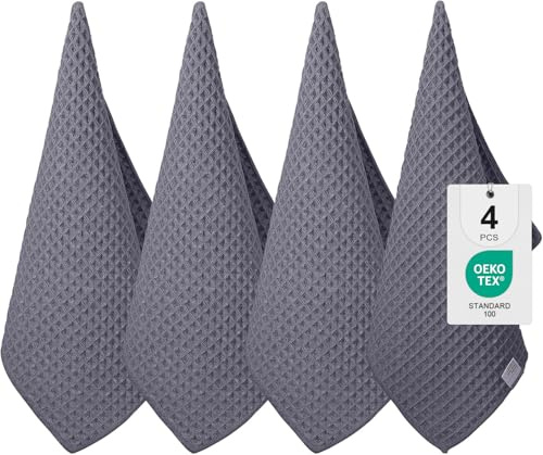 Moosfor Microfasertücher 4er-Set 40 x 70 cm Geschirrtücher Dunkelgrau | Dicke saugfähige, Fusselfrei Küchentücher Trocknen Geschirr und Theken Schnell, Geeignet für Küche, Barista Tuch, Haushalt