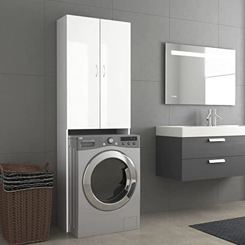 Suiwen Washing Machine Cabinet, Over Toilet Storage, Washing Machine Storage High Gloss White 64x25.5x190 cm