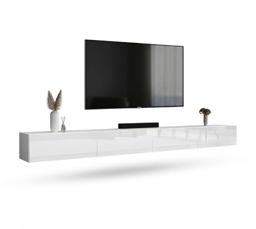 Planetmöbel West TV-Schrank, Fernsehtisch 320 cm lang, TV-Board | für Fernseher bis 75 Zoll, TV Board viel Stauraum, lowboard hängend, 2x Fernsehschrank 160 x 30 x 37,5 cm, weiß