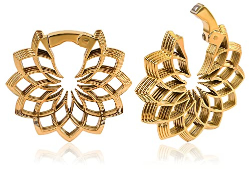 Vankula Ohr Gewichte Flesh Tunnel Hangers Sonnenblume Edelstahl für männer damen Ohrpiercing Gestreckte Schmuck 6mm Gold
