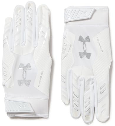 Under Armour Men's F9 Nitro Football Gloves, (100) White/Distant Gray/Metallic Silver, Large