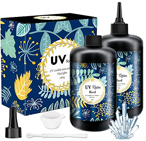 Kristallklarer harter UV-Harz Upgraded Formel Ultraviolette schnellhärtende Harz für Schmuckherstellung, Handwerksdekorationen, hartes transparentes Klebstoff-Solarheilungs (1000g)