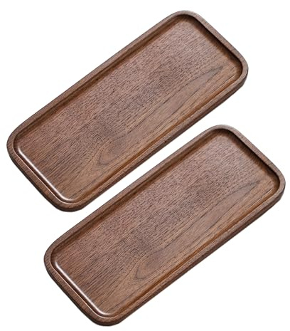 Vandroop Tablett Holz Kleines Serviertablett, Rechteckig Walnussholz Tablett 2 Stück 30x13cm, Servierteller Holztablett Klein für Kaffee, Tee, Küche, Bad, Eingang