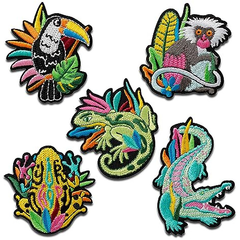 Mono-Quick Dschungeltiere Set 5 Stück - Aufnäher, Bügelbild, Aufbügler, Applikationen, Patches, Flicken, Zum Aufbügeln
