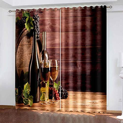 Cortinas Opacas Dormitorio Resistente Al Calor 2 Piezas Copa De Vino Vino Tinto 3D Cortina Baratas Suave Poliéster para Moderna Cocina Ventana Decorativa Reducción De Ruido 220(Ancho) X215(Alto) Cm