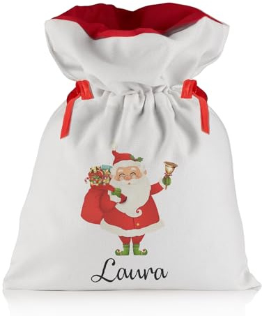 Liebtastisch - Weihnachtsbeutel mit Personalisiert - Weihnachtssack - Geschenk Sack - mit Ziehkordel und Wunschnamen - Extra Groß 52cm x 38cm - Weihnachtsdeko (Weihnachtsmann)