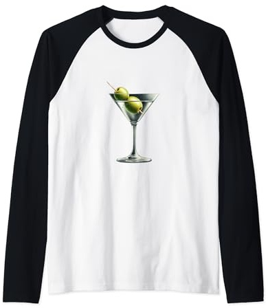 Martini Glass Green Olive Bartender Vodka Gin Cocktail Drink Raglan Baseball Tee