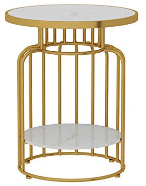 Nachttische, Wohnzimmer-Couchtisch, Marmor-Finish, doppelschichtiger Metall-runder Teetisch, Café, Hotel, Schlafzimmer, Nachttisch, Größe: 50 x 50 x 60 cm, Korbtisch (Farbe: #5, Größe: 50 x 50 x 60 cm