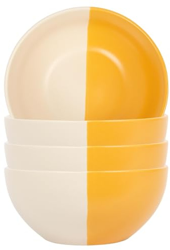 Nicola Spring Stoneware Cereal Bowls - 16.5cm - Mustard - Pack of 4 - Ceramic Two Tone Pasta Bowls Tableware Dishwasher & Microwave Safe Crockery for Dessert, Pasta, Soup, Cereal