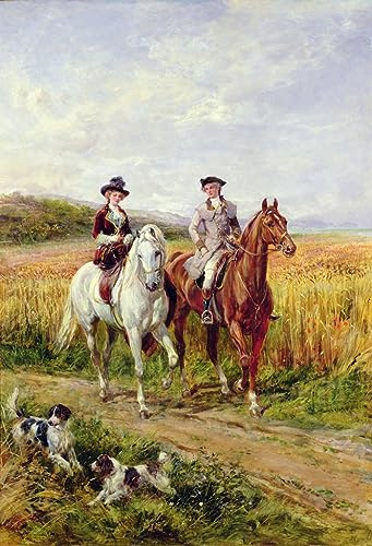 DLZJYIQV Dipinti Famosi Moderno Stampe Murale Tela Wall Art Coppia a cavallo con i loro cani di Heywood Hardy per Decorazioni per la Casa 60x90cm