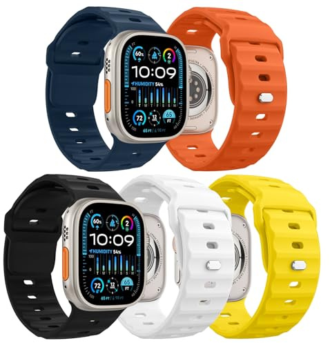 MoKo 5Pack Ocean Band Compatible with Apple Watch Ultra 2 Strap 49mm 46mm 45mm 44mm 42mm for Men Women,Silicone Replacement Strap Wrist band for iWatch Strap Series 10 9 8 7 6 5 4 SE Ultra 2, Color F
