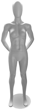 Damenschaufensterpuppe athletischer Körper, Firma Penther, Profi-Schaufensterfigur ohne Gesicht weiße Maske, Mannequin für Sportbekleidung, Schaufensterpuppe aus grauem Kunststoff, 350409-148MT
