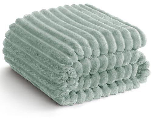 WAVVE Coperta Plaid Pile 220x240 cm, Coperta Letto Singolo/Letto Matrimoniale, Coperta di Flanella 300gsm 240x220 cm, Coperta Divano Grande Caldo Morbida, Verde Salvia