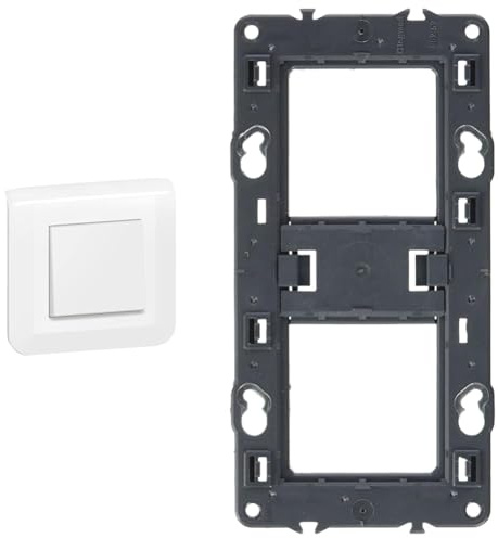 Legrand - Interrupteur ou va-et-vient Mosaic 10A blanc complet avec plaque et fixation à vis & Support à vis pour 2 postes ou 4 à 5 modules pour Mosaic, Céliane ou Soliroc