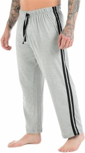 COSHAL® Herr loungwear träningsbyxor 2 sidor randiga öppna fållbyxor vardagliga svettbyxor herr träningsoverall herr loungebyxor herr nattkläder byxor, Grå, XXL