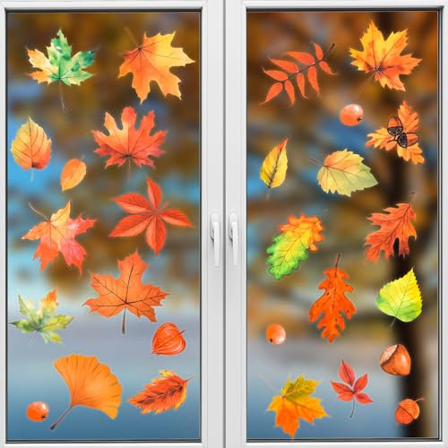 6 Stück Fensterdekoration Thanksgiving Ahorn Aufkleber Herbst Weihnachten Saisonale Dekoration (Stil B)