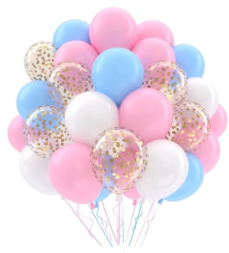 Ballonger, rosa och blå, för fester som avslöjar kön (gender reveal), partydekoration, 52 stycken, konfetti-heliumballonger, dekoration för pojke eller flicka, för bröllop, födelsedag och baby shower