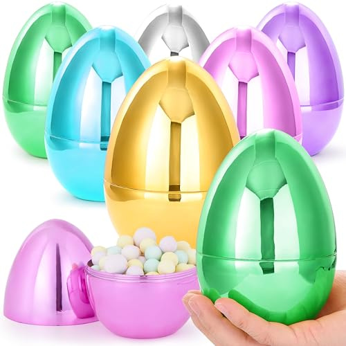 JOYIN 6 Stück riesige metallische Bunte Eier, 15,2cm große metallische Bunte Eier, befüllbare Leere Überraschungseier für das Ostereiersuchspiel, Eierspielzeug für Kleinkinder, Korbfüller