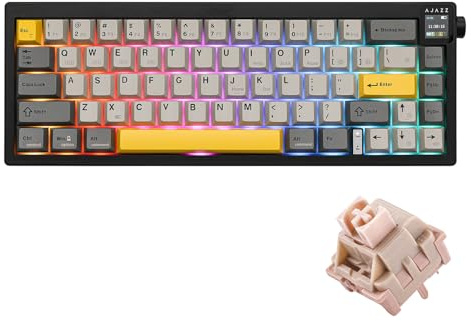 MechLands AK650 65% Gasket Mechanical Keyboard, 3 Modes Wireless Gaming Keyboard with 0.85'' TFT Screen & Knob, Hot Swappable, 5000 mAh Battery, Flex-Cut Plate & PCB, RGB (Black Grey)