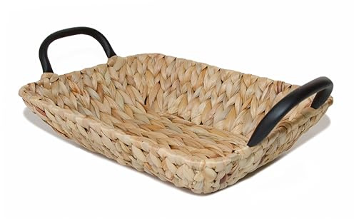 Wickerfield Small Wicker Storage Baskets for Hampers, Shelves, Bathroom Storage, Woven Rattan Basket with Handles, Wicker Tray, Shallow Basket Tray, Water Hyacinth, Seagrass Trays (Rectangular, Large)