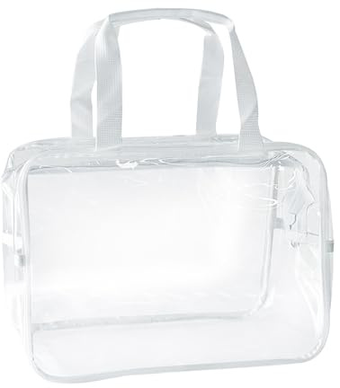 TotePrint Large Clear Transparent Gift Pouch Wash Travel Makeup Cosmetic Bag with Handle for Travel Bathroom Toiletry Organizer (Clear)