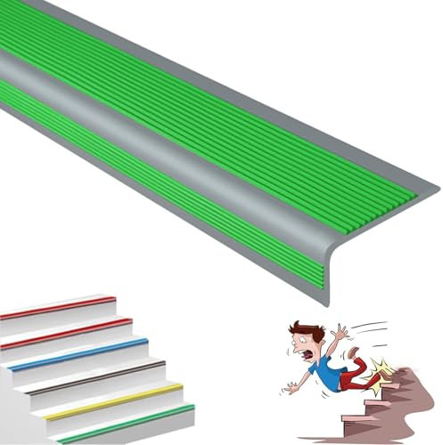 Treppenkantenprofil Selbstklebend, Treppen-Winkelprofil Mit Rillen, Stufen-Kantenprofil Aus PVC Gummi, Kantenschutz-Formleiste, Bodenprofil Ungelocht Zum Kleben, Für Außen-und Innentreppen(Grayish gre
