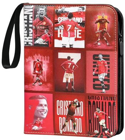COQOYO Fussball Sammelkarten Album 4 Fächern 50 Seiten für 400 Karten, Fußball Karten Sammelalbum Sammelmappe Sammelheft Sammelbuch mit Reißverschluss Tragegriff, Wasserdichtes PU-Leder Heft Ordner