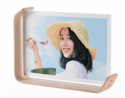Tonsitian 1 Stück 10X15cm Bilderrahmen in L-Form, Stabiler Fotorahmen aus Birkenholz, Acryl auf beiden Seiten, kann horizontal oder vertikal platziert werden, Fotorahmen für Tischdekoration (Hellweiß)