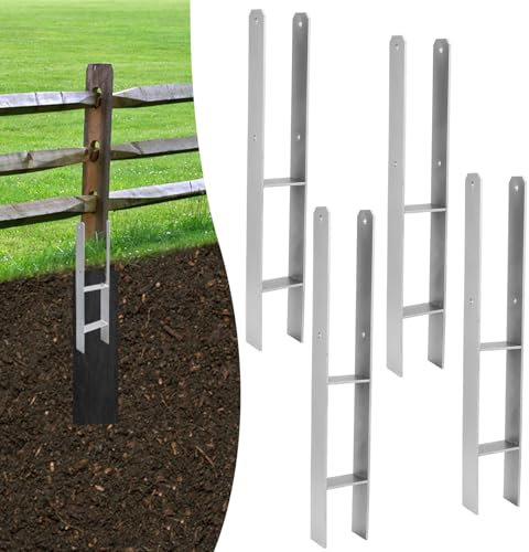 Vigevee H-Pfostenanker 4 Stück H-anker Pfostenträger Bodenanker für Pfosten H-Pfostenschuh für Zaun und Gewächshaus Pfosten Vierkantholzpfosten(91x600mm)