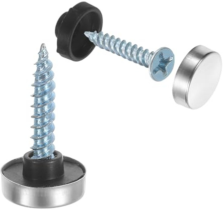 sourcing map 12pcs Screw Covers Caps, 12mm Dia Stainless Steel Mirror Screws Decorative Cover Caps Nails Convex Gasket Mirror Screw Fasteners for Sign Advertising Hardware Construction, Silver