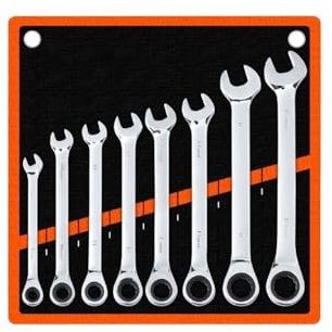 Llave Combinadas Juego de llaves de trinquete de 72 dientes, llaves multiherramienta métricas de 8-24MM, juego de herramientas de combinación de llave dinamométrica, cabezal fijo/Flexible(8 Pcs Fix He
