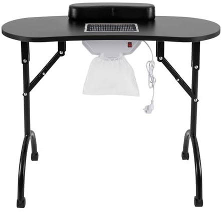 CuCummoo Tragbarer Maniküre Tisch, Maniküre Tisch mit Saug Schwarz Faltbarer Nageltisch mit 3 Staubsaugerbeutel für Trimmen, Schönheit, Nagelpflege 90*40*72.5cm