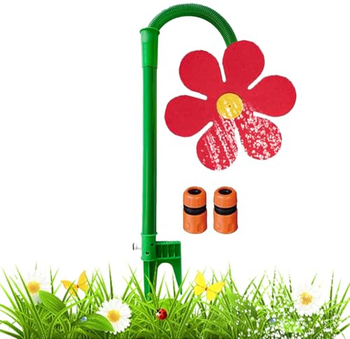 Crazy Daisy Sprinkler, 360° Rotate Crazy Dancing Flower Water Sprinkler, Funny Sun Flower Dancing Daisy Lawn Sprinkler with 3/4, 1/2 Adapter Watering Garden Irrigation Tool for Yard Watering (Red)