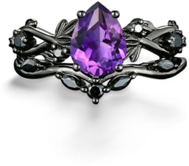 Hasdnker Ring Ringe Damen Bijouterie Herren Elegante Frauen Ringe Schwarz Farbe Wassertropfen Blume Lila Schwarz Stein Ringe Part