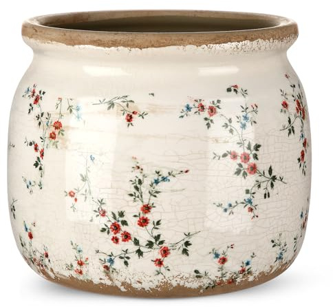 Ninehaoou Vintage Planter Large Ceramic Plants Pot Beige Red Rustic Floral Ice Crack Cottage Scroll Vase Flower Vase Pot Indoor Plants Home Kitchen Decor Farmhouse Antique Decorative Gifts | Ice Crack Glaze Scroll Flower Pot with Drainage, Rustic Decorative Plant Pots Gifts, for Home Office Indoor Outdoor Plants