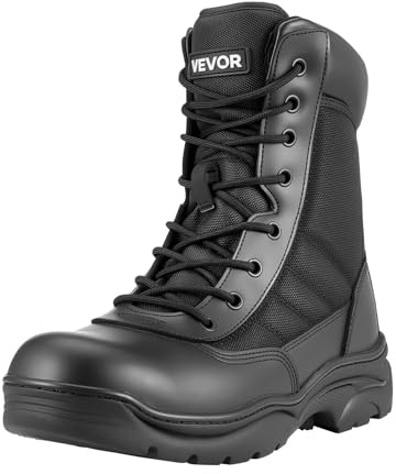 VEVOR Stivali da Lavoro Stivali da Combattimento Taglia UK 9 con Cerniera Altezza 203 mm Traspiranti da Esterno per Sicurezza all'Aperto per Escursionismo Tessuto Oxford 1000D, Scarpe da Moto, Nero