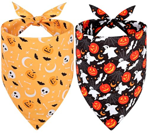 SZEE Foulard per cani di Halloween, bandana per cani, decorazione regalo con motivo a zucca, fazzoletti lavabili, per cani di taglia piccola, media/grande, animali domestici, arancione e nero, XL