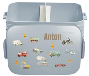 Mepal Lunch Box Take a Break Personalizzato, Contenitore per il pranzo con separatore, Lunch Box con nome, Bento Box separatore con stampa colorata Veicoli Midi Azzurro