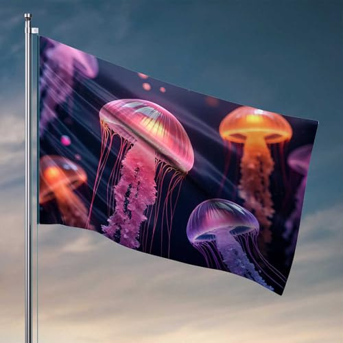 Gartenflagge, lustig, verzauberter Ozean: leuchtende Quallen in leuchtenden Farben, Flagge, Windsäcke, Outdoor-Autofahnen für Zimmer (120 x 180 cm)