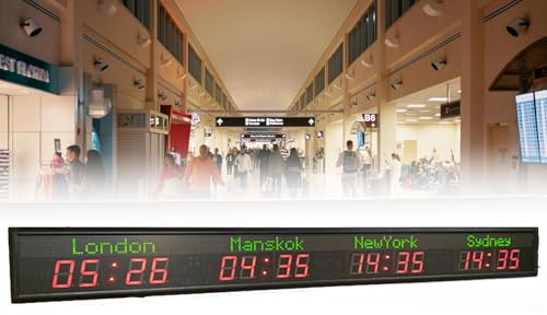 LJYKBFL Orologio con fusi orari mondiali, Orologio Digitale a LED a Colori con più fusi orari, Orologio da Parete con 4 Città e Ora Mondiale, Regolazione della luminosità, per Hotel/aziende/aeroporti