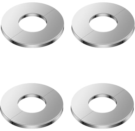 QZKJQDD 4 Pack Stainless Steel Shower Pipe Cover Plate, Self-Adhesive Tape Escutcheon Plate, Wall Split Flange Pipe Covers Silver, Round Escutcheon Plate for Decorative Pipe Wall Holes (24 mm)