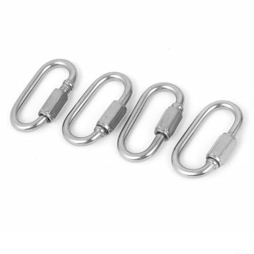 3 x 5 mm ovaler Edelstahl-Schnellverschluss mit Schraubverschluss, Karabiner-Set, 4 Stück, für Ketten, Seile, Camping, Wandern und Angeln