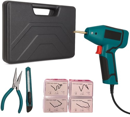 Topolenashop Saldatrice per Plastica 70W con 400 Graffette – Kit Riparazione Paraurti Auto | Cucitrice Calda Rapida per Plastica Rottamata | Impugnatura Ergonomica, Pronta in 2 Sec VP10173