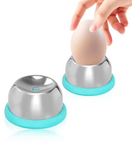 Fatiya 2 Pieces Egg Piercer with Retractable Pin & Stable Base, Stainless Steel Needle Egg Poker Pricker Tool, Row & Hard Boiled Eggshell Hole Puncher for Cooking Boiling Steaming Quick Peel (Blue)