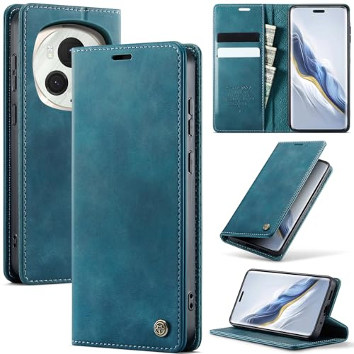Cracedily Handyhülle für Honor Magic 6 Pro Hülle Premium PU Leder Klappbar Stoßfeste Tasche Flip Case [RFID Blocker] Magnet Kartenfach Standfunktion Klapphülle Schutzhülle für Magic 6 Pro, Blaugrün