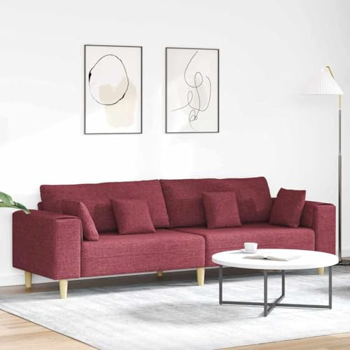 Owoxanthellate 4-Sitzer Stoffsofa Weinrot 250 cm Länge Holzfüße Moderner Wohnzimmercouch mit atmungsaktivem Polyester recamiere für Living Room Bedroom