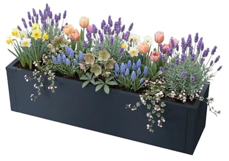 Metzler Hochbeet S für den Garten | kompakte Größe | Pulverbeschichteter Stahl in Anthrazit RAL 7016 | Witterungsbeständiges Metall-Gartenbeet, Pflanzenbeet, Blumenhochbeet | 25 x 100 x 27 cm