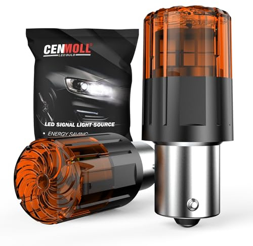 Cenmoll Ampoules LED BAU15S PY21W jaune ambre, 3200 LM super lumineuses 12 V-24 V BAU15S PY21W sans erreur Canbus pour feux de position arrière, clignotants et feux de jour, lot de 2