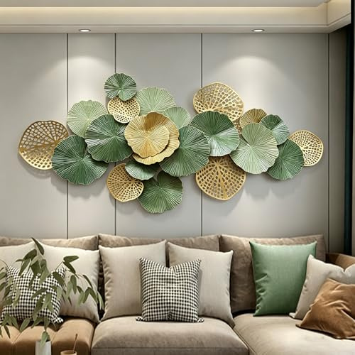 SCGSJZH Wanddeko Metall 135x64 cm, 3D-Lotusblatt-Design, einfache Wandmontage, moderne Wanddekoration für Wohnzimmer, Schlafzimmer und Büro (A)